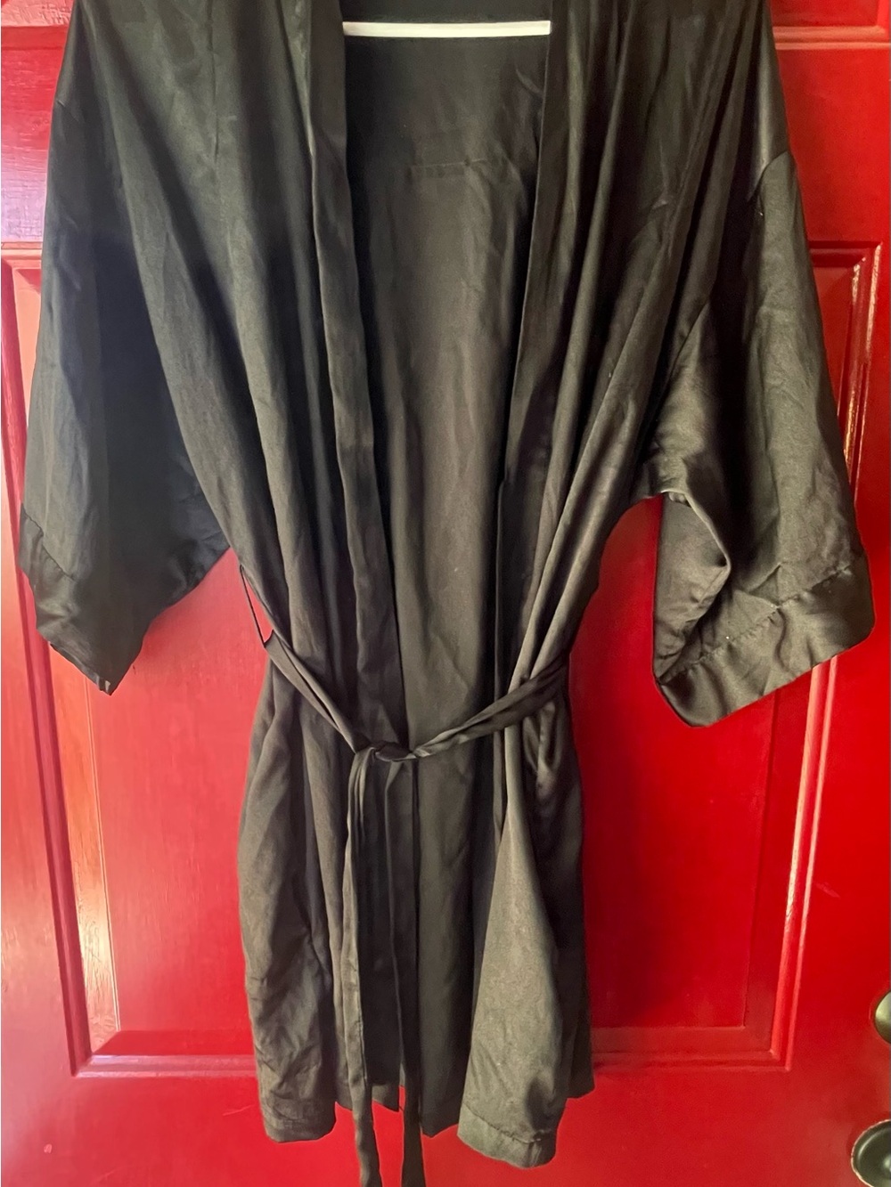 Victoria's Secret Black Satin Kimono Robe with Tie Belt